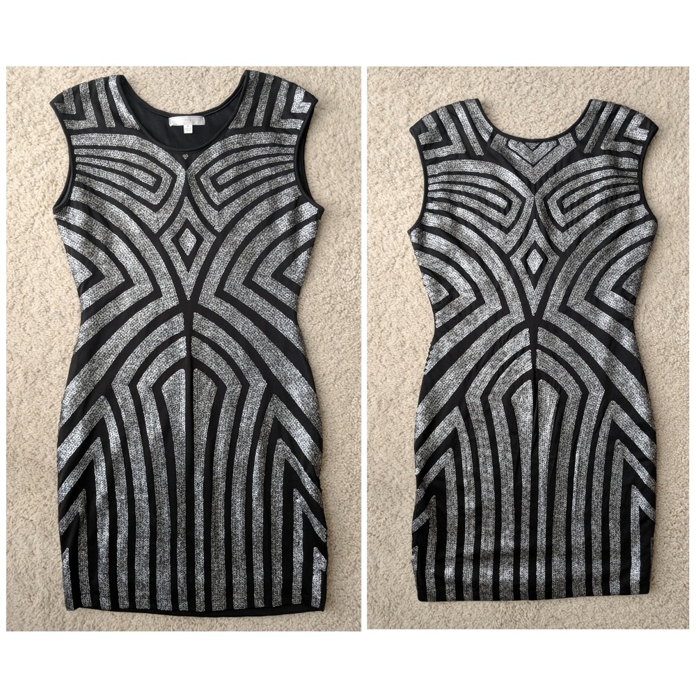 Silver and black geo pattern dress